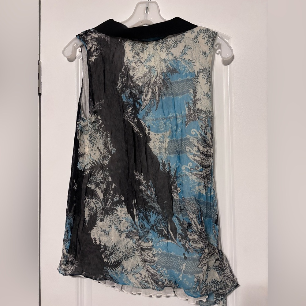 Elie Tahari Blue Black Floral Sheer Collared Camisole - Picture 4 of 4